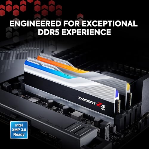 G.SKILL Trident Z5 RGB Series (Intel XMP 3.0) DDR5 RAM 32GB (2x16GB) 6000MT/s CL32-38-38-96 1.35V Desktop Computer Memory UDIMM - Metallic Silver (F5-6000J3238F16GA2-TZ5RS)