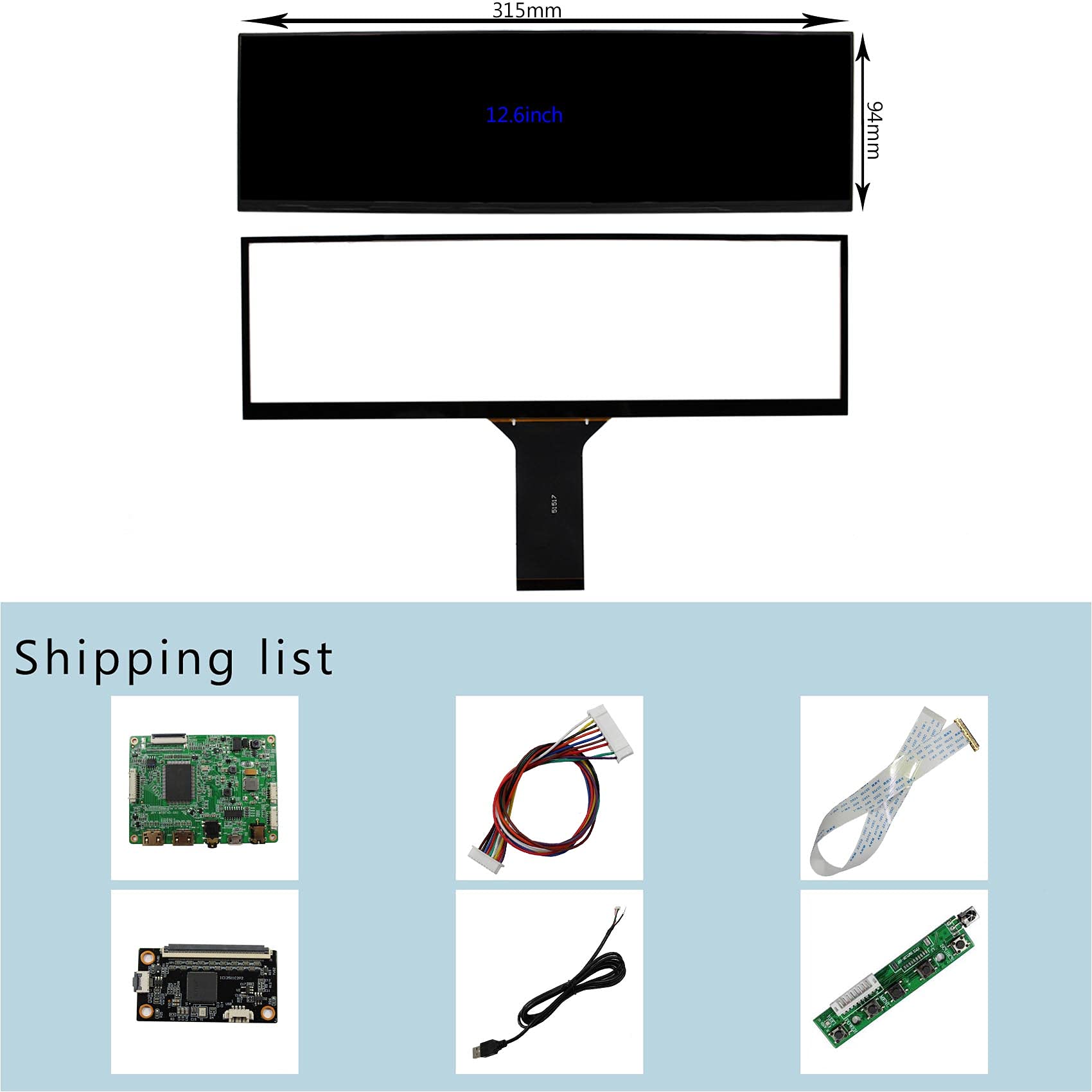 FanyiTek 12.6 inch NV126B5M-N41 1920x515 IPS Touchscreen Monitor and 2mini HD-MI Micro USB LCD Controller Board