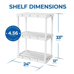 Gracious Living Knect A Shelf Light Duty 3 Shelf Interlocking Storage Units for Home, Office, Basement, or Garage Storage, White (2 Pack)