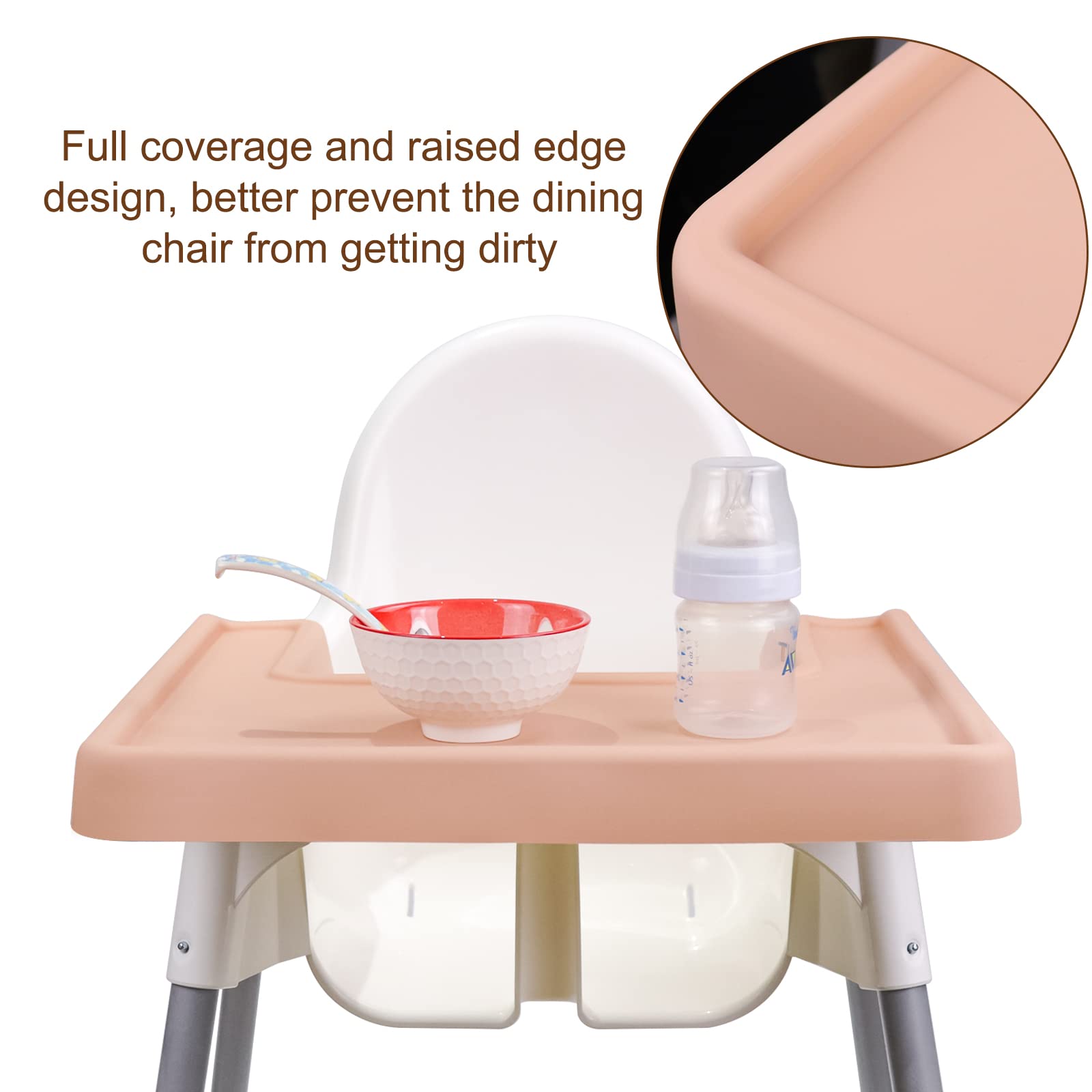 High Chair Placemat,Long Lasting High Chair Placemat Silicone, All-Inclusive Busy Baby Mat, Clean and Hygienic, Suitable for IKEA Antilop Highchai, for Toddlers and Babies (Apricot)