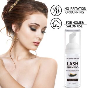 Eyelash Extension Cleanser 50 ml + Brushes + Rinse Bottle Eyelid Foaming Cleanser, Lash Foam Shampoo for Extensions and Natural Lashes, Makeup Remover For Salon and Home Use