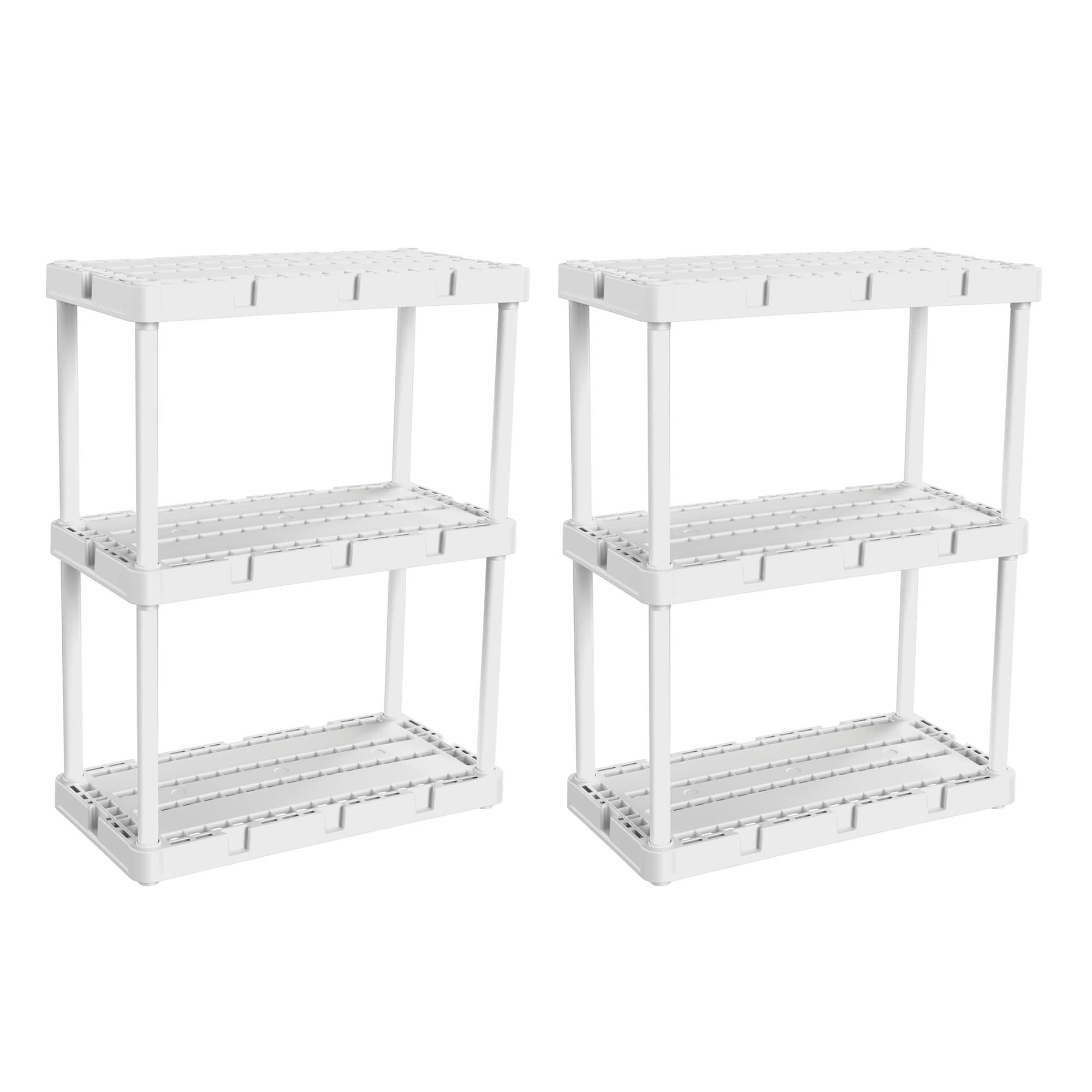 Gracious Living Knect A Shelf Light Duty 3 Shelf Interlocking Storage Units for Home, Office, Basement, or Garage Storage, White (2 Pack)