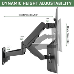 UPGRAVITY Dual Monitor Wall Mount, Double Monitor Wall Stand for Two 17-32 inch Flat/Curved Computer Screens, Height Adjustable Gas Spring Monitor Wall Monitor, Hold Up to 17.6lbs, VESA 75/100