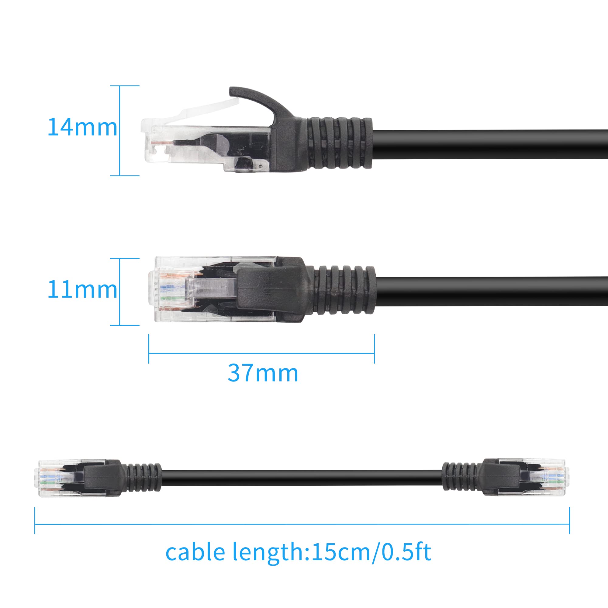 RIIEYOCA Short Cat5e Ethernet Patch Cable 0.5ft,Snagless RJ45 Computer LAN Network Cord for Router, Modem,Switch, Server, Black(4 Pack)