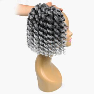 Jamaican Bounce Crochet Hair Extensions 8 inch Ringlet Wand Curl Crochet Hair Curly Pre Looped Crochet Braids Grey Crochet Braiding Hair 60 Roots (8Inch (Pack of 3), TGrey)