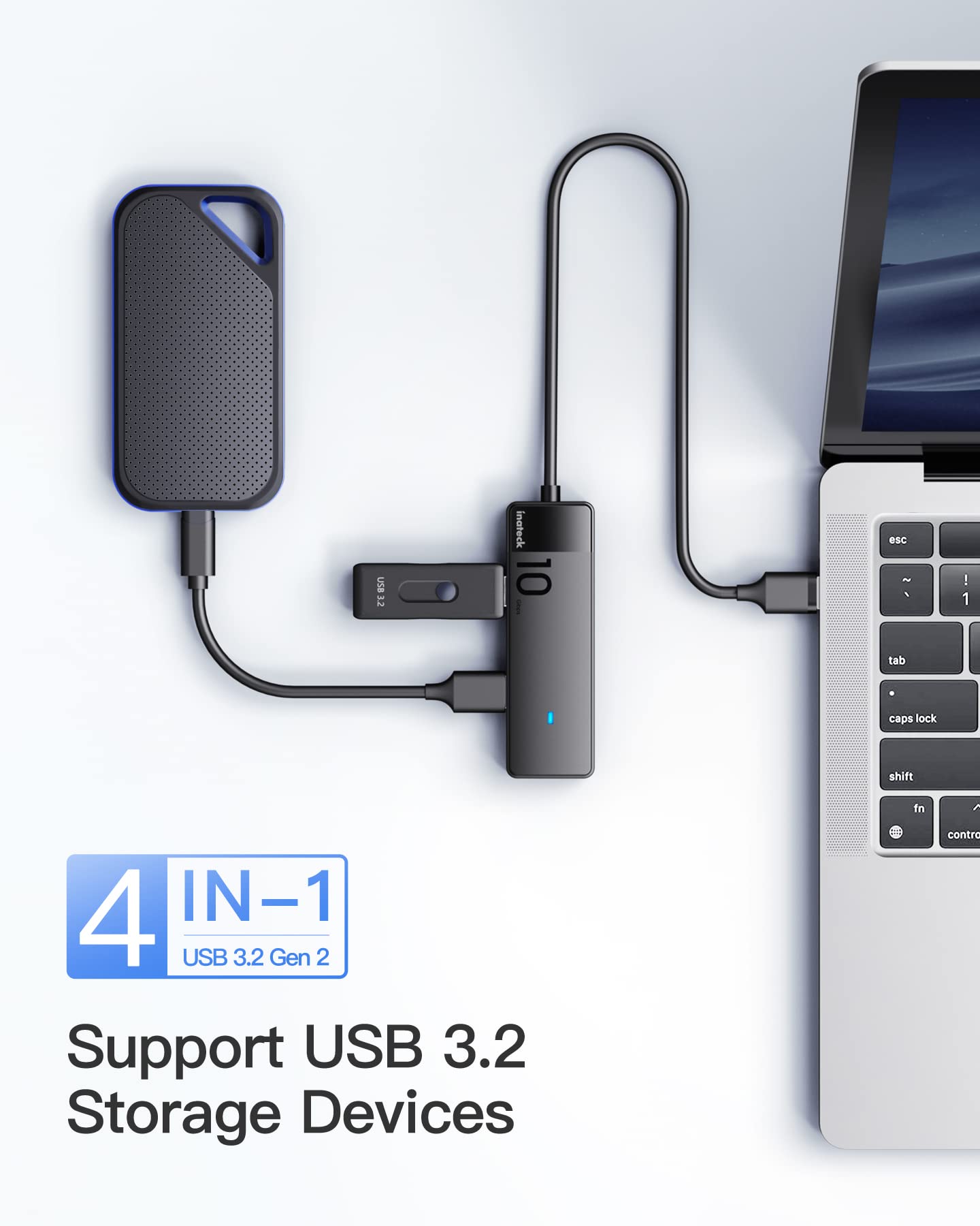 Inateck USB 3.2 Gen 2 USB A Hub 10Gbps Bundle Product,HB2025A and HB2025AL