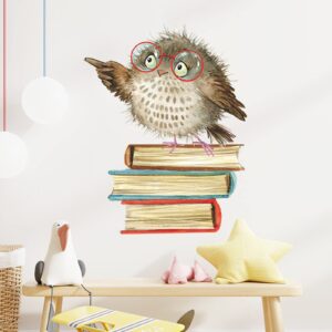 Funny Animal Wall Decals DIY Window Stickers Peel & Stick Wall Art for Kids Room Toddler Classroom Nursery Baby Bedroom Wardrobe Library Decor (Owl)