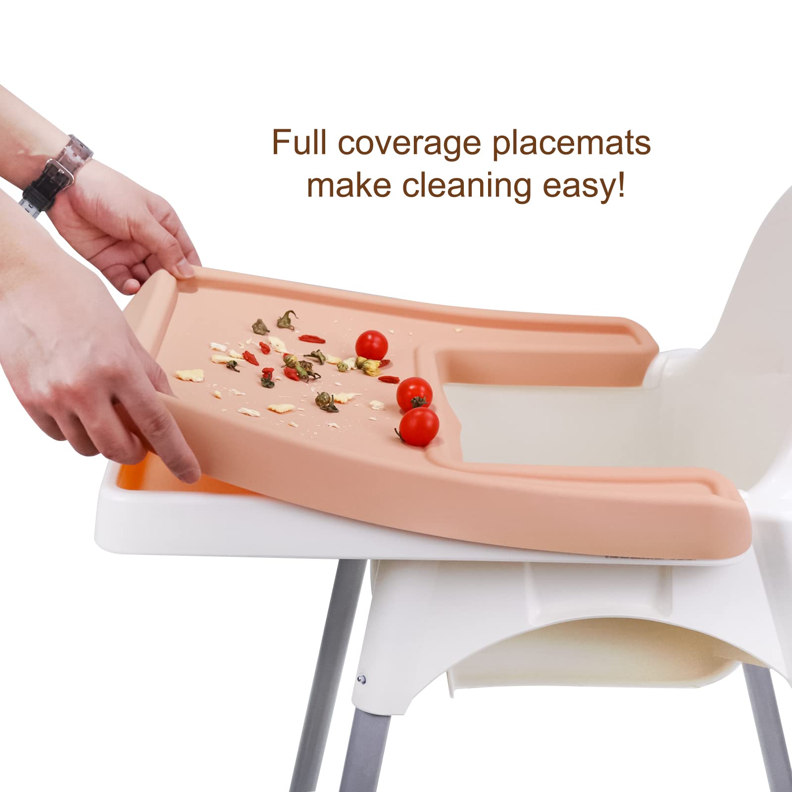 High Chair Placemat,Long Lasting High Chair Placemat Silicone, All-Inclusive Busy Baby Mat, Clean and Hygienic, Suitable for IKEA Antilop Highchai, for Toddlers and Babies (Apricot)