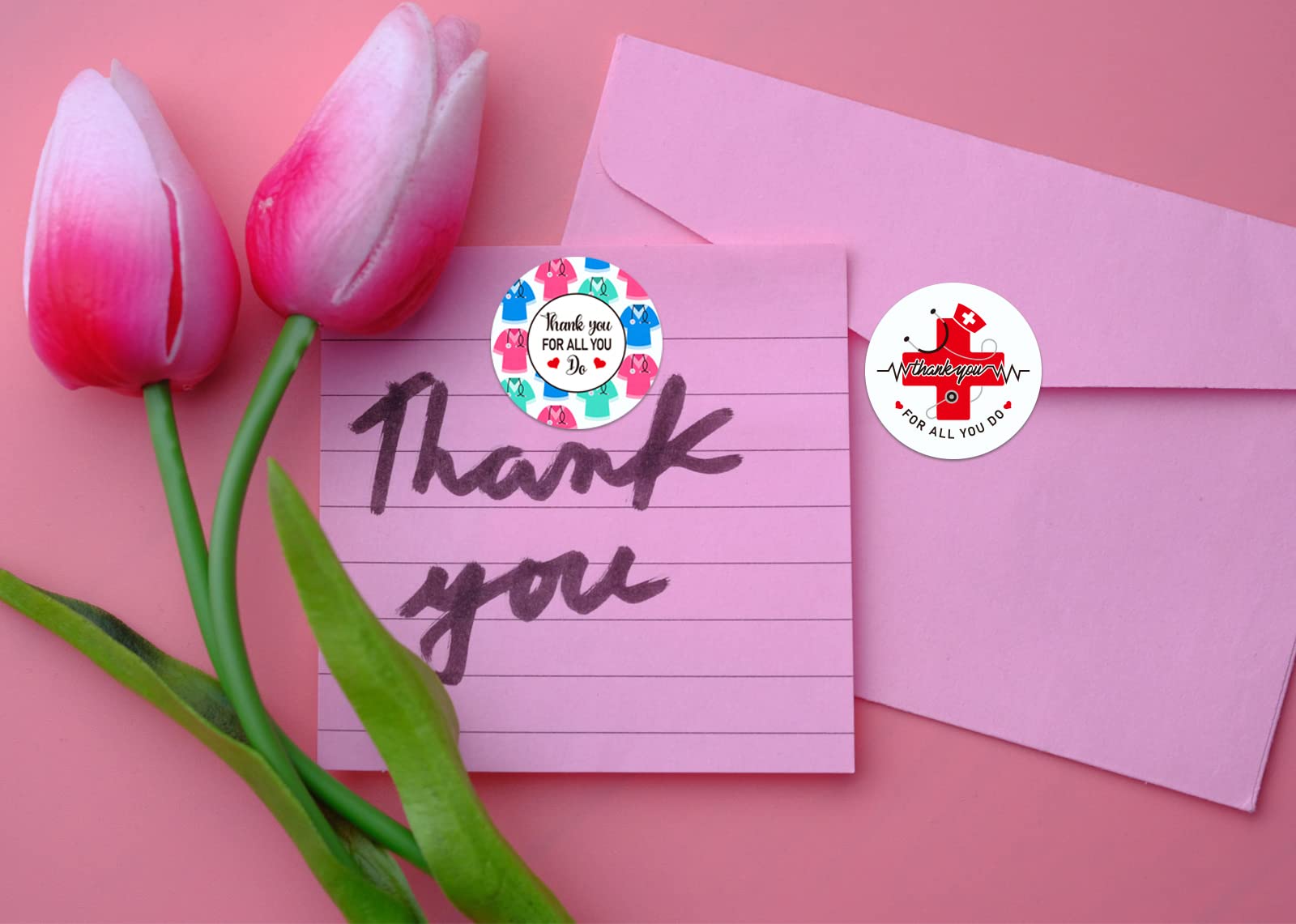 FaCraft Thank You Nurse Stickers 1.5" Nurse Week Label Stickers Doctor Nurses Appreciation Decals Healthcare Workers Thank You Label Stickers Graduation Labels for Gift Card Envelopes Seal Gift Bags