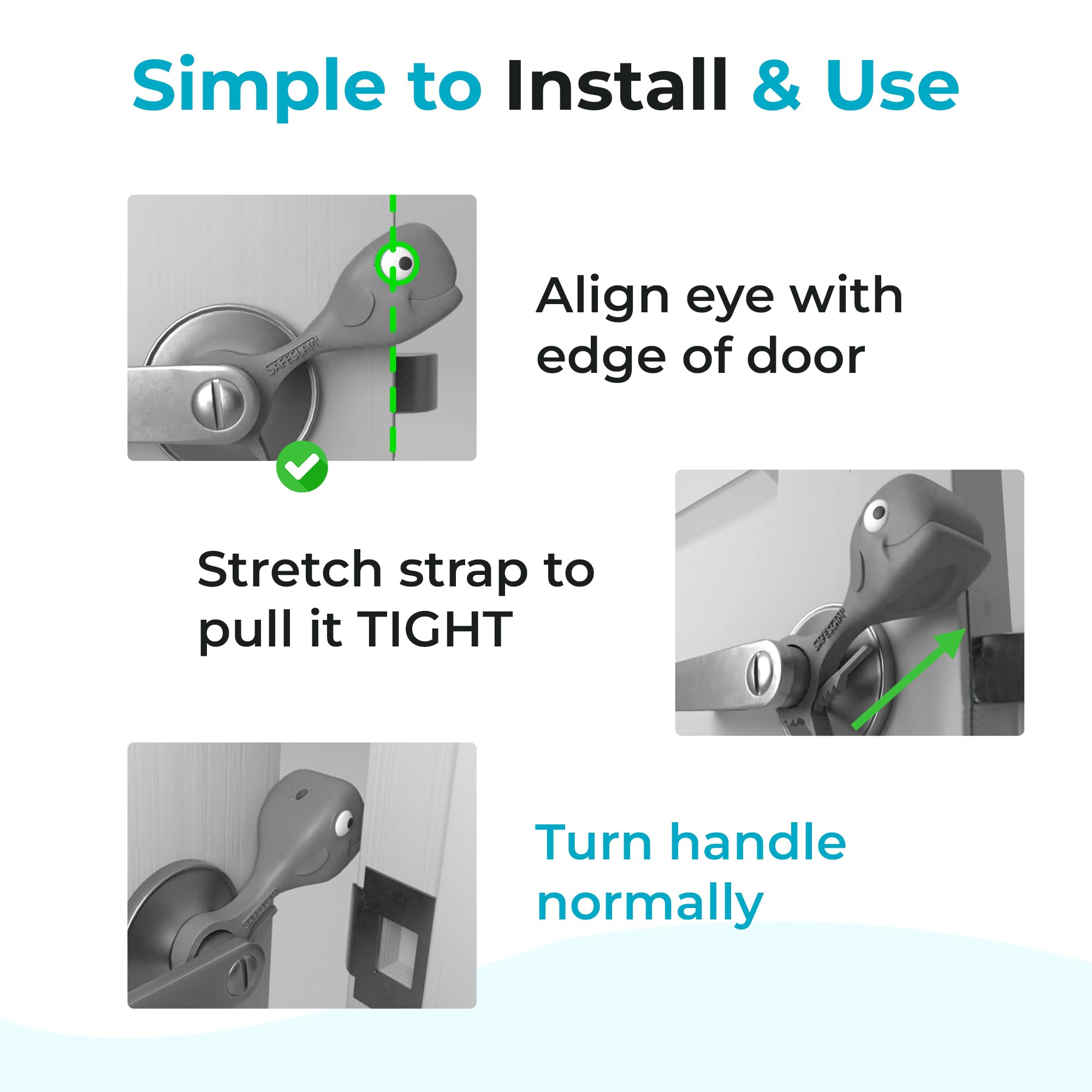 SAFESLAM Door Slam Preventer, Stays On Door Even When Closed, Protect Child Hands, Dog and Cat Tails. Doors Won’t Close Toddlers or Pets in Rooms, Kids and Adults Love Whale Pinch Guard (Grey)