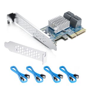 10gtek pcie sata card 4 port with 4 sata cables and low profile bracket, 6gbps sata3.0 controller pci express expansion card, x4, support 4 sata 3.0 devices