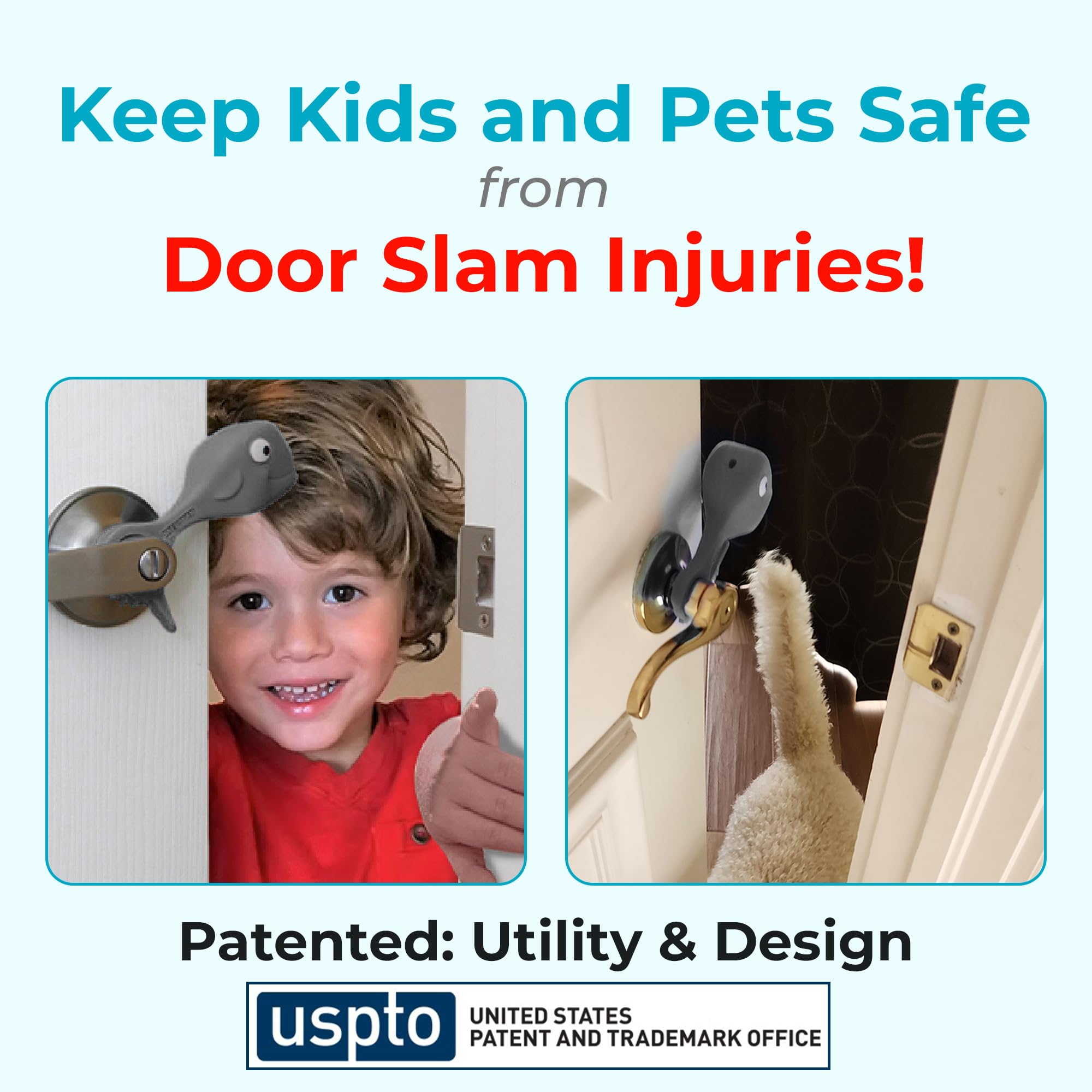 SAFESLAM Door Slam Preventer, Stays On Door Even When Closed, Protect Child Hands, Dog and Cat Tails. Doors Won’t Close Toddlers or Pets in Rooms, Kids and Adults Love Whale Pinch Guard (Grey)