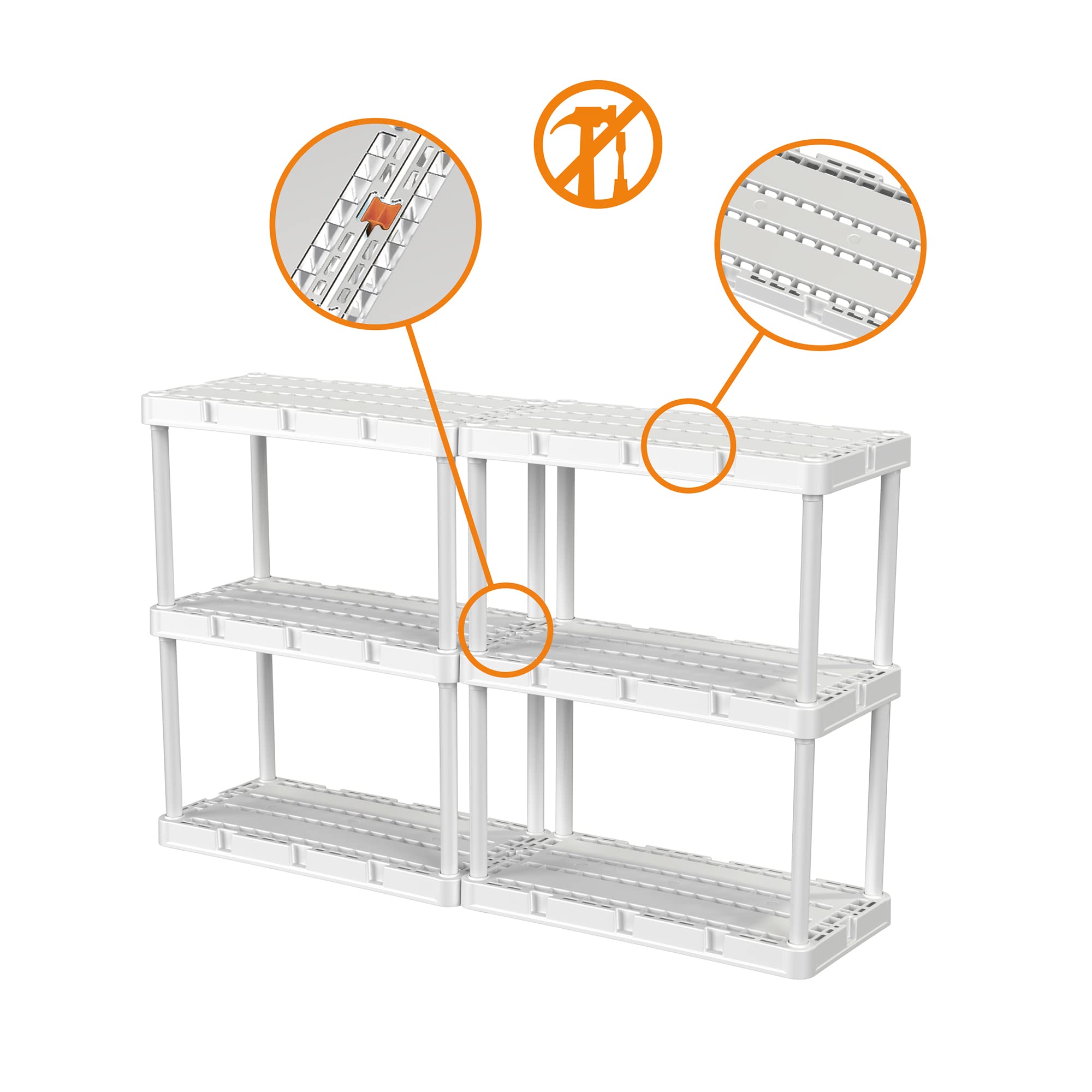 Gracious Living Knect A Shelf Light Duty 3 Shelf Interlocking Storage Units for Home, Office, Basement, or Garage Storage, White (2 Pack)