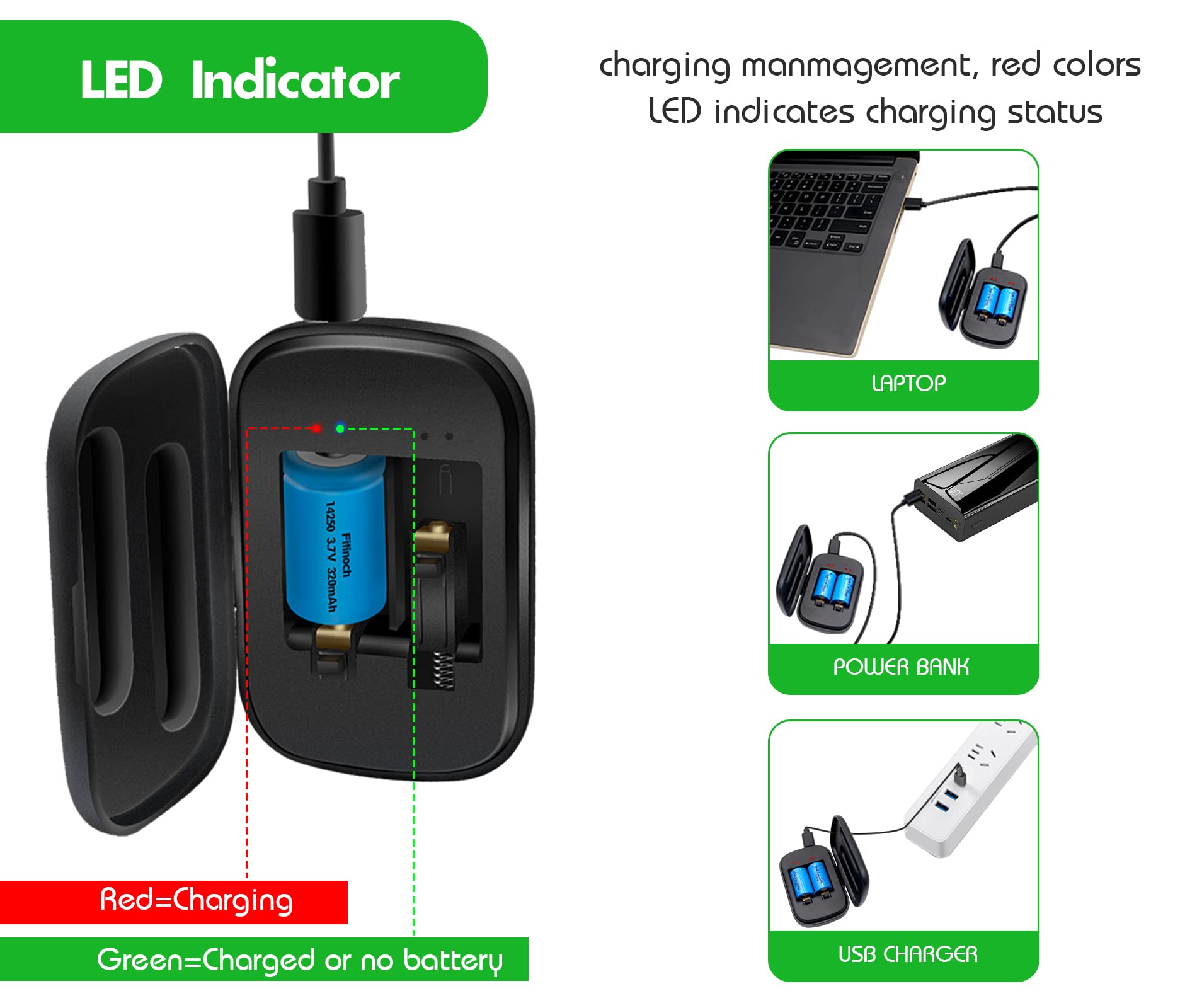 TOPUSSE Rechargeable 3.7v 14250 Battery with Charger, 4 Pack Lithium Ion 1/2 AA Size Batteries Can Replace 3.6 Volt LS 14250, ER14250, 3v CR14250 Battery for Laser