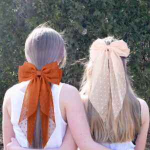 Large Hair Bows for Women,CEELGON 2PCS Big Bow Clips for Girls French Barrette Bowknot with Long Tail for Women(Coffee,Beige)