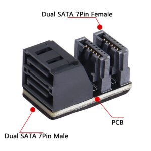 CERRXIAN 90 Degree Duale SATA 7PIN Male to Dual Female Connetcor for Low Profile Motherboard Desktops Computer SSD HDD(2-Pack)