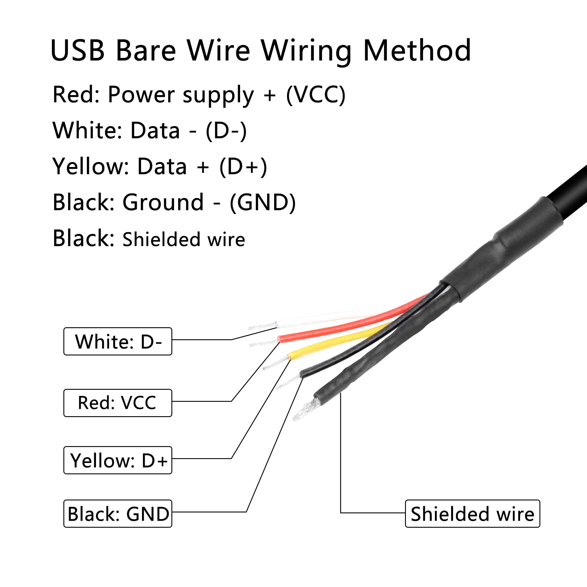 RIIEYOCA 2Pcs USB 2.0 Male Plug 5pin bare wire,USB Power Data Cable DIY Pigtail cable for USB Equipment Installed or DIY Replace Repair