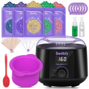 waxing kit wax warmer, bestidy digital wax kit with hard wax beads for women and men,for whole body brazilian bikini legs facial eyebrow armpit hair removal