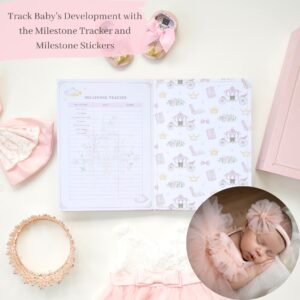 Rayne Baby Princess Baby Memory Book Kit. Baby Journal Scrapbook with Keepsake Box, Pouches and Boho Milestone Stickers. Girl Baby Album First Year to 5. Princess Baby Gift for Girl or Boy