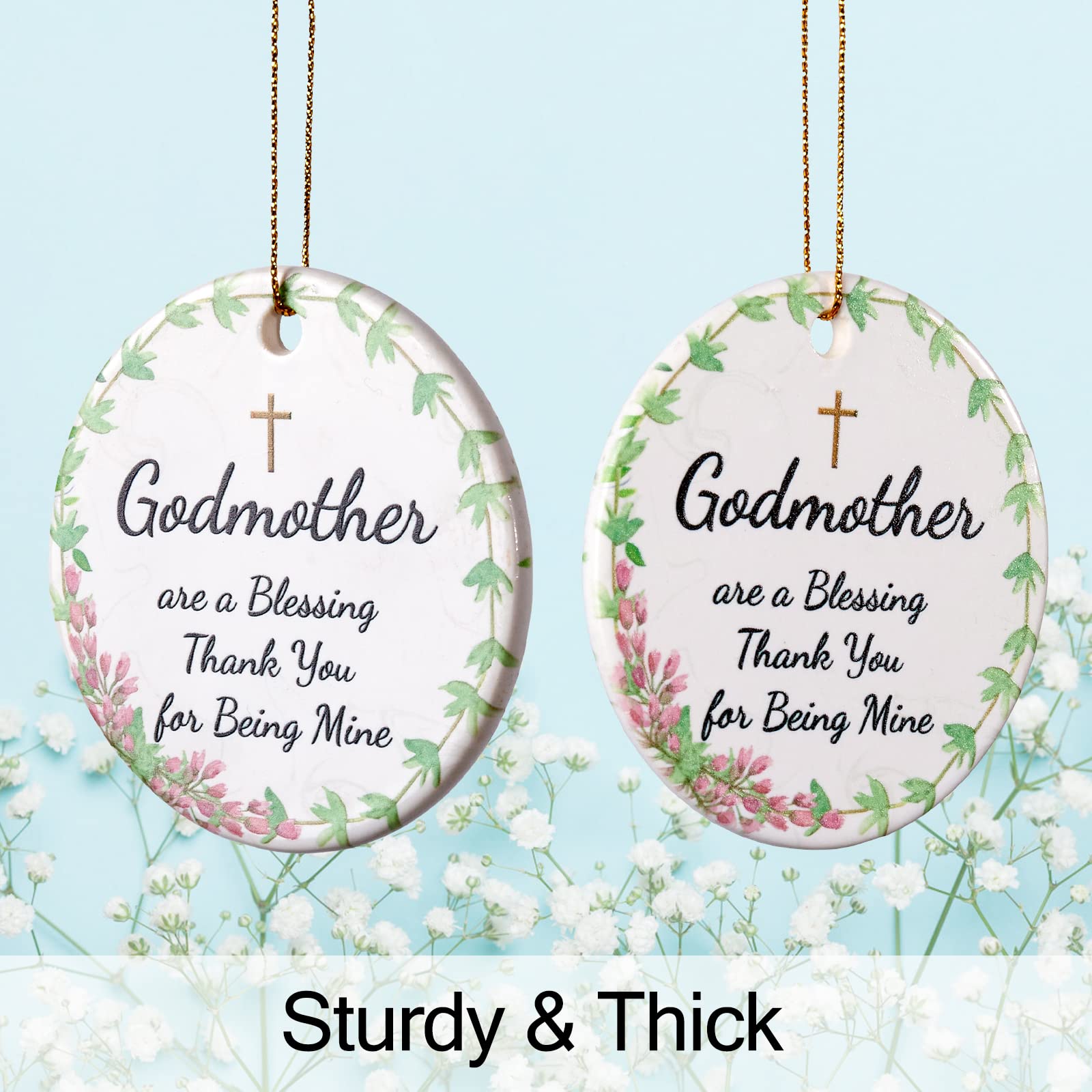 Godmother Christmas Ornament 2024:Thank You for Being Mine, Godmother Gifts from Godchild, Gift for Godmother, 2.9" Godmother Ornament 2024 (Green)