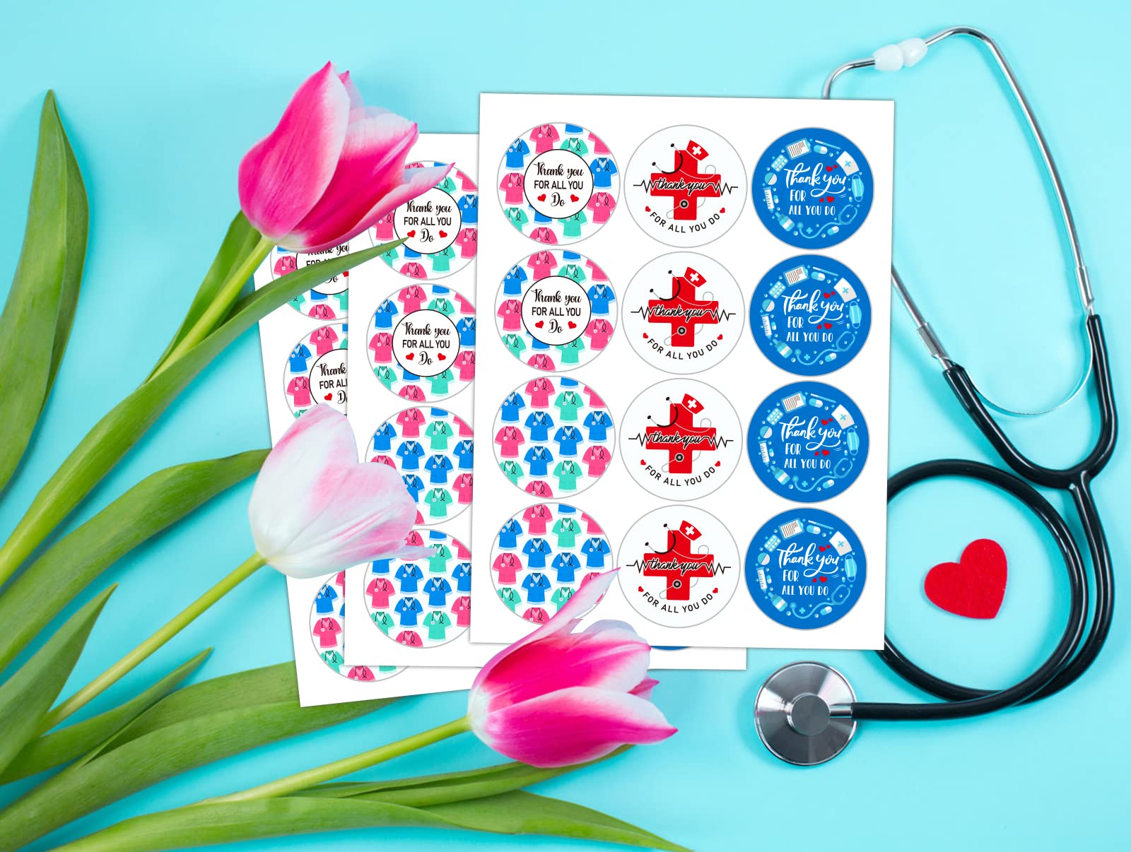 FaCraft Thank You Nurse Stickers 1.5" Nurse Week Label Stickers Doctor Nurses Appreciation Decals Healthcare Workers Thank You Label Stickers Graduation Labels for Gift Card Envelopes Seal Gift Bags