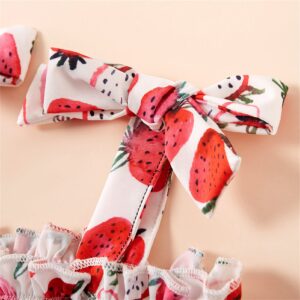 GRNSHTS Baby Girl Summer Shorts Set Strawberry Print Sling Ruffle Shirt Diaper Shorts 2Pcs Outfits (Strawberry, 0-6M)