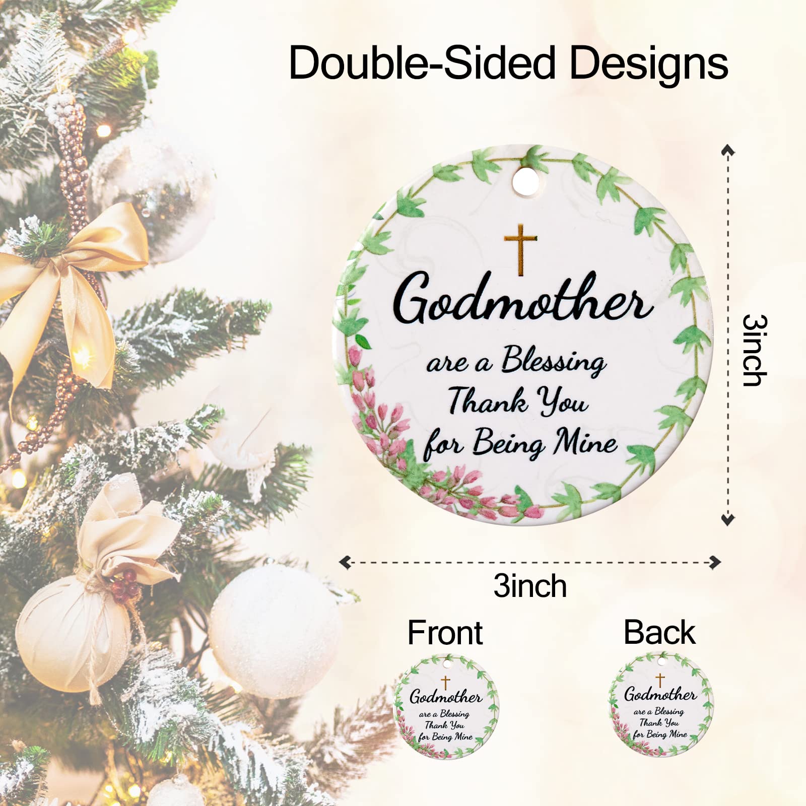 Godmother Christmas Ornament 2024:Thank You for Being Mine, Godmother Gifts from Godchild, Gift for Godmother, 2.9" Godmother Ornament 2024 (Green)