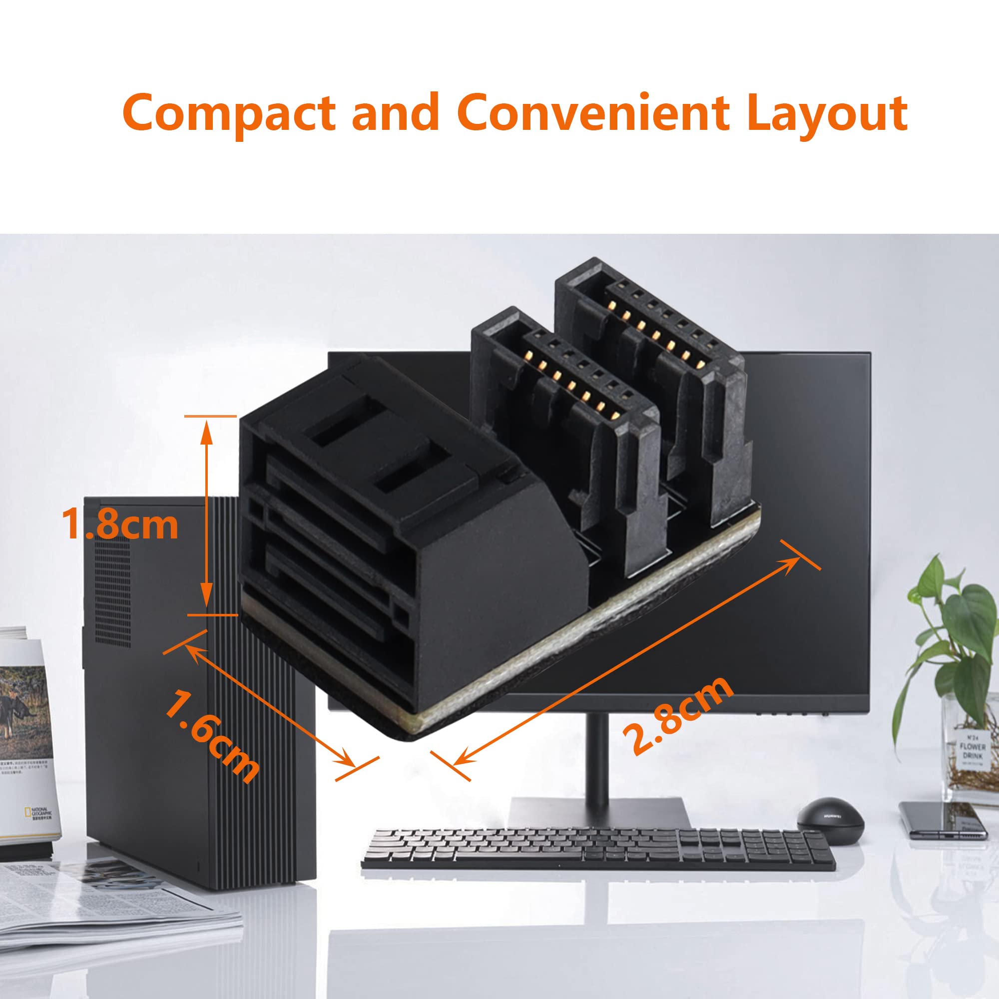 CERRXIAN 90 Degree Duale SATA 7PIN Male to Dual Female Connetcor for Low Profile Motherboard Desktops Computer SSD HDD(2-Pack)