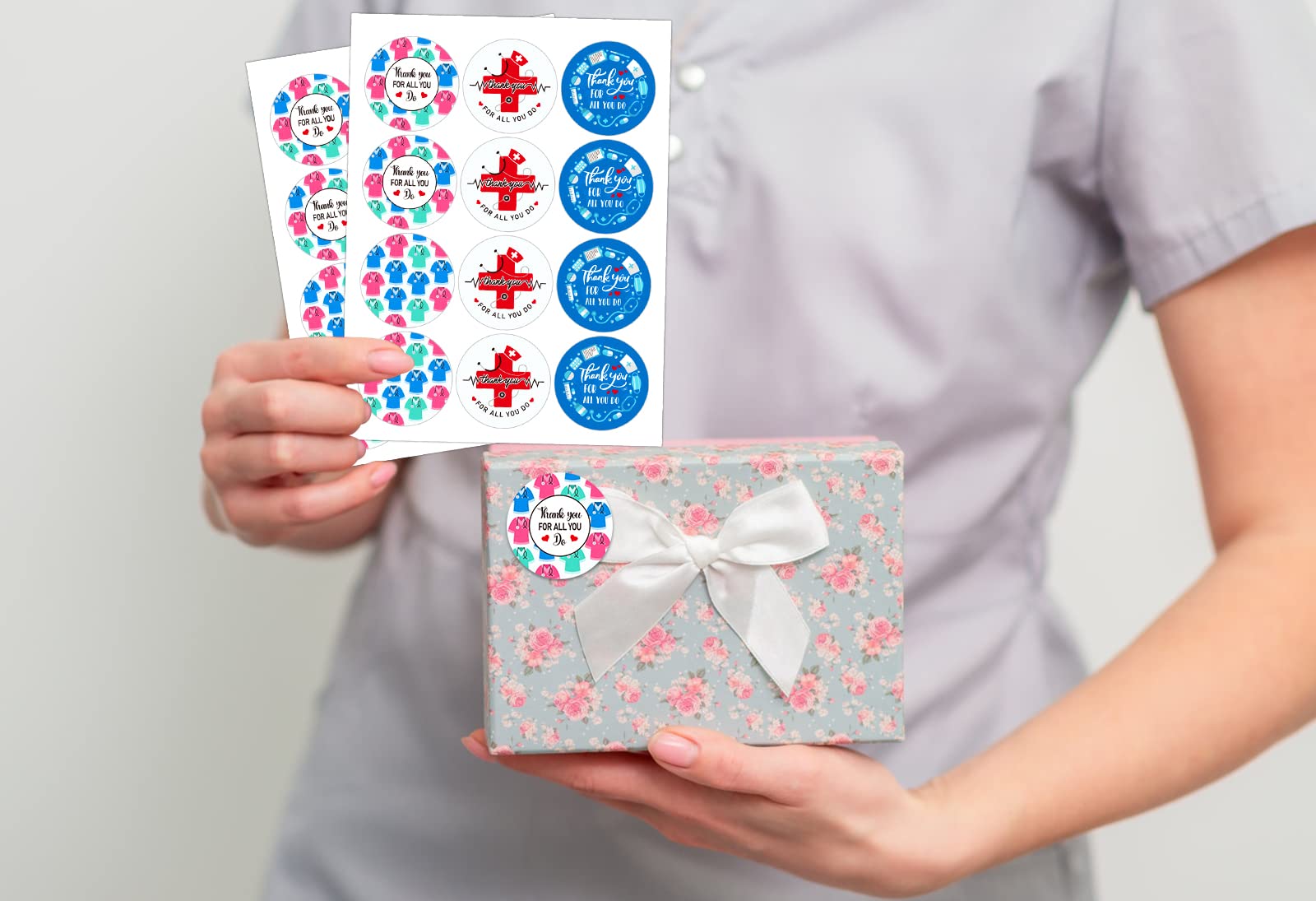 FaCraft Thank You Nurse Stickers 1.5" Nurse Week Label Stickers Doctor Nurses Appreciation Decals Healthcare Workers Thank You Label Stickers Graduation Labels for Gift Card Envelopes Seal Gift Bags