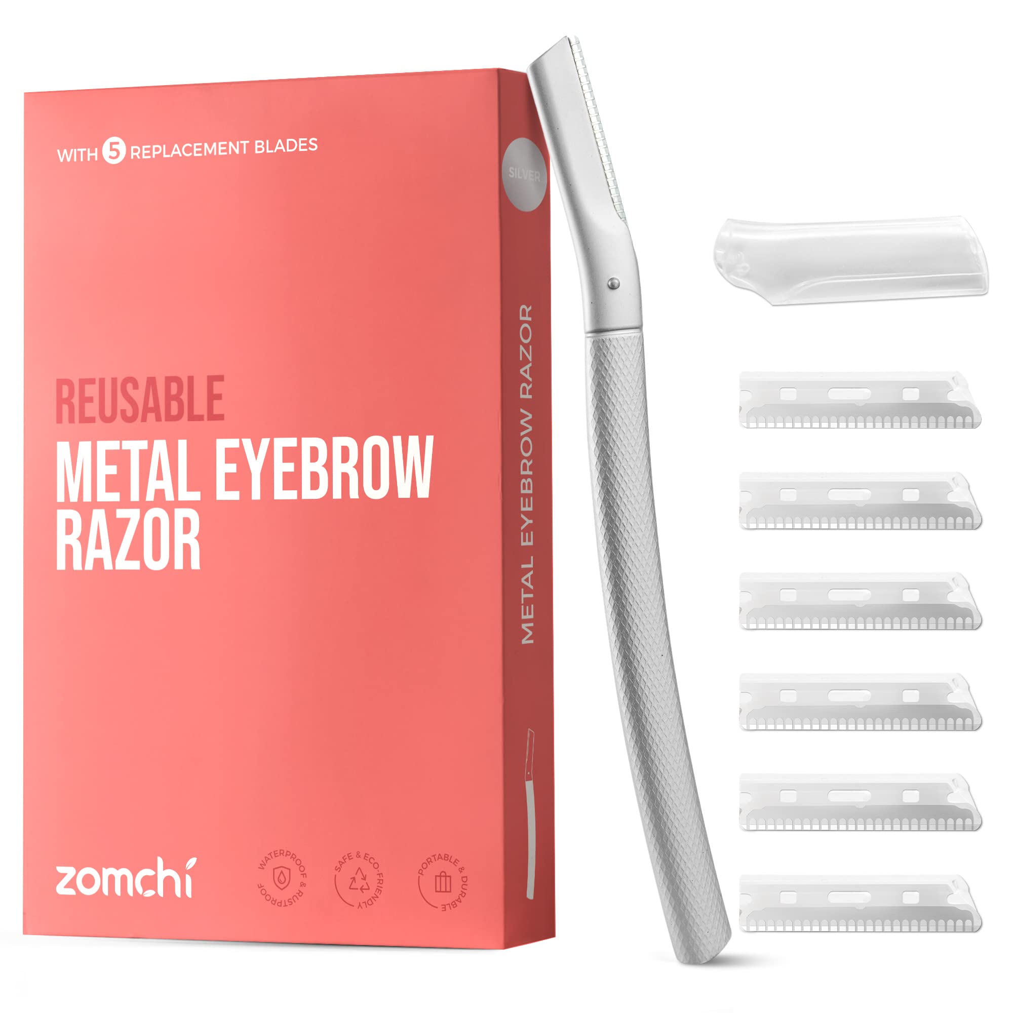 ZOMCHI Eyebrow Razor, Face Razors for Women&Men, Eyebrow Trimmer Shaper with Precision Cover,Facial Shaver with 6 Blades (Silver)