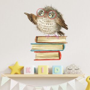 Funny Animal Wall Decals DIY Window Stickers Peel & Stick Wall Art for Kids Room Toddler Classroom Nursery Baby Bedroom Wardrobe Library Decor (Owl)