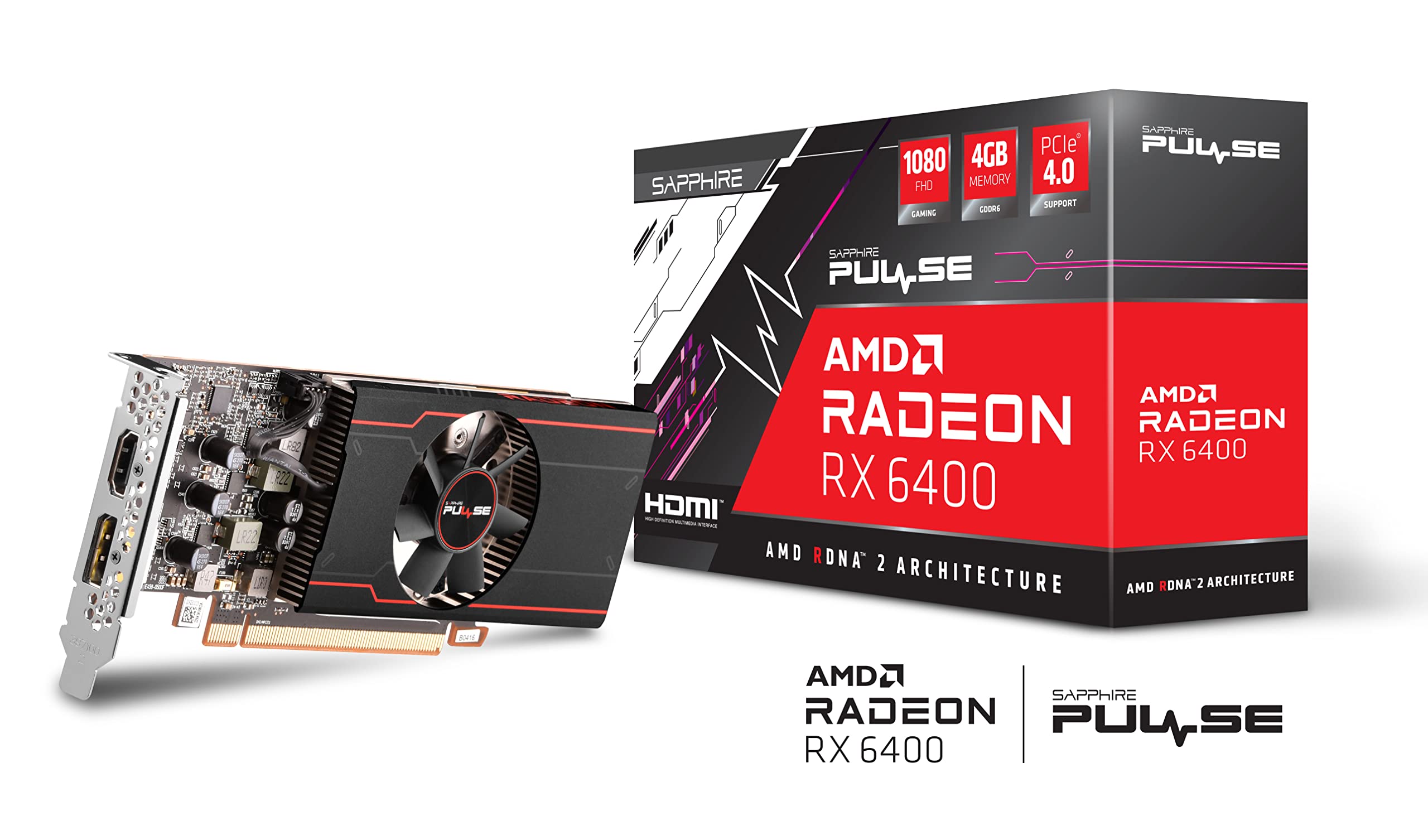 Sapphire 11315-01-20G Pulse AMD Radeon RX 6400 Low Profile Gaming Graphics Card with 4GB GDDR6, AMD RDNA 2, Black