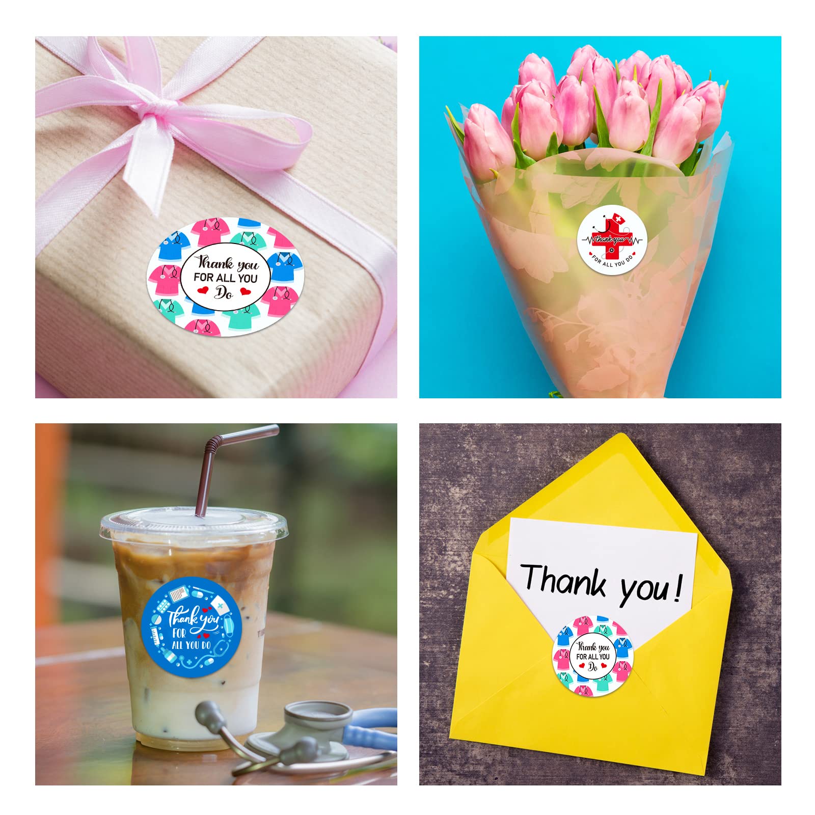 FaCraft Thank You Nurse Stickers 1.5" Nurse Week Label Stickers Doctor Nurses Appreciation Decals Healthcare Workers Thank You Label Stickers Graduation Labels for Gift Card Envelopes Seal Gift Bags