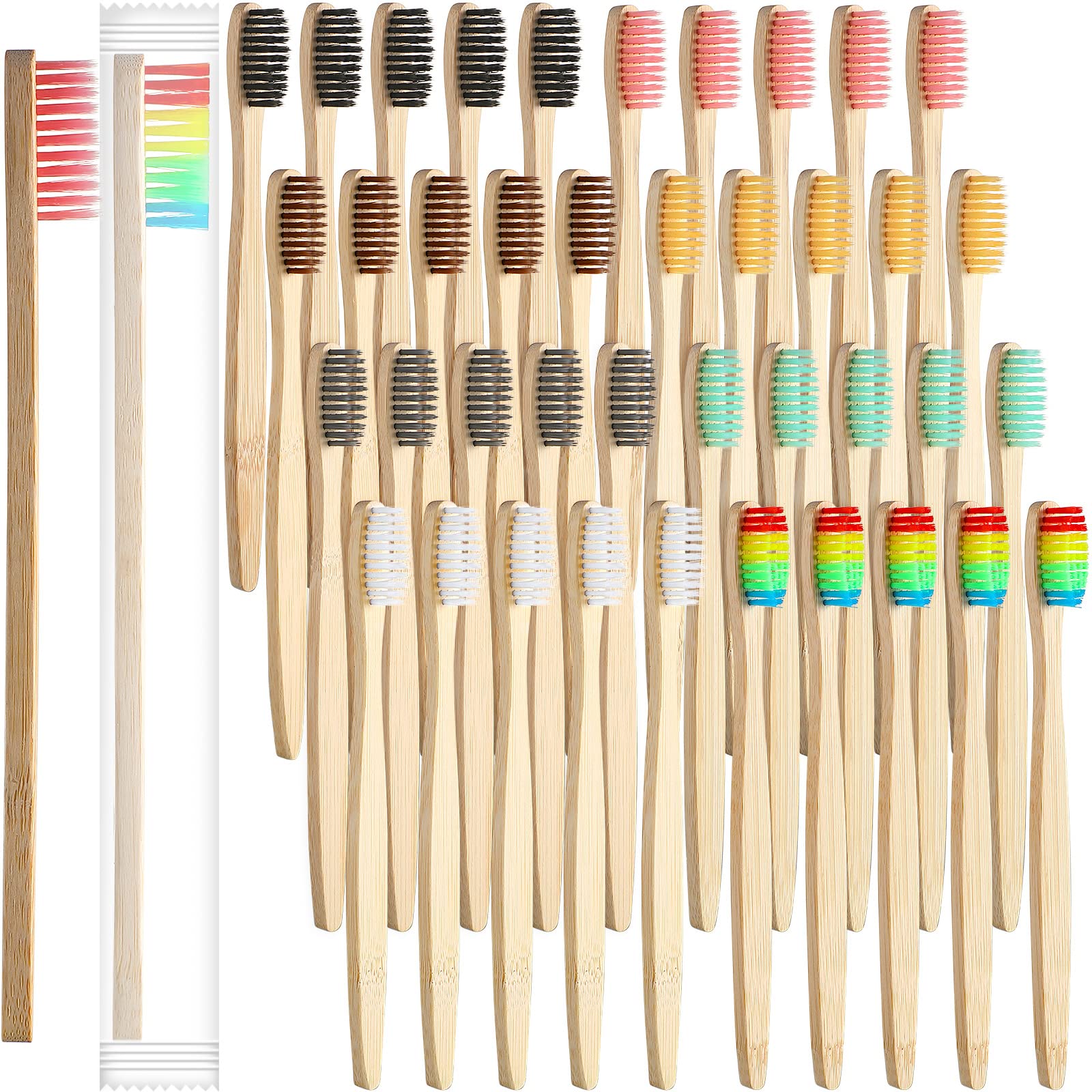 Potchen 80 Pcs Bamboo Toothbrushes Bulk Soft Bristles Toothbrushes Colorful Nylon Charcoal Soft Toothbrushes for Adults Oral Teeth Travel Use, 8 Colors, Individually Wrapped