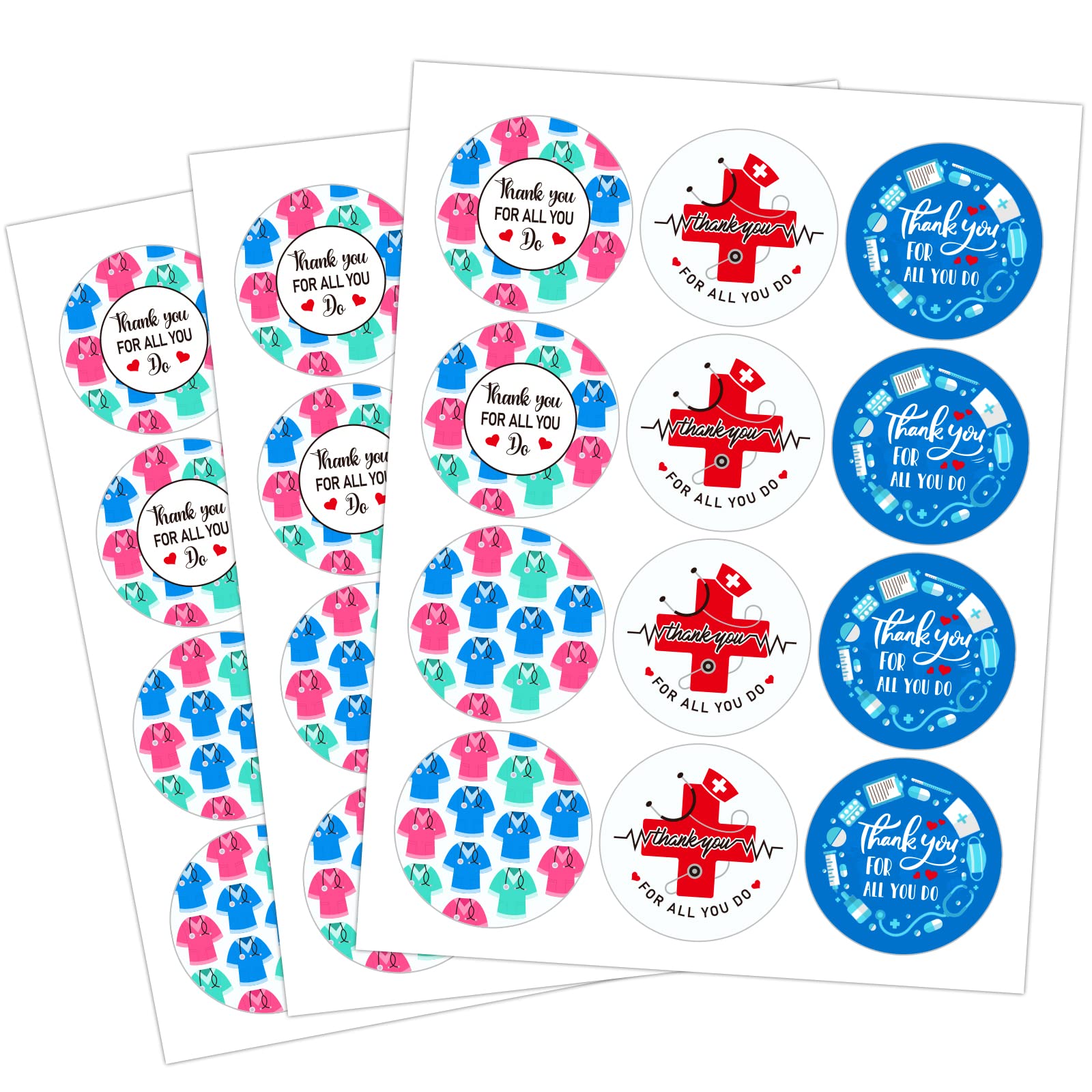 FaCraft Thank You Nurse Stickers 1.5" Nurse Week Label Stickers Doctor Nurses Appreciation Decals Healthcare Workers Thank You Label Stickers Graduation Labels for Gift Card Envelopes Seal Gift Bags