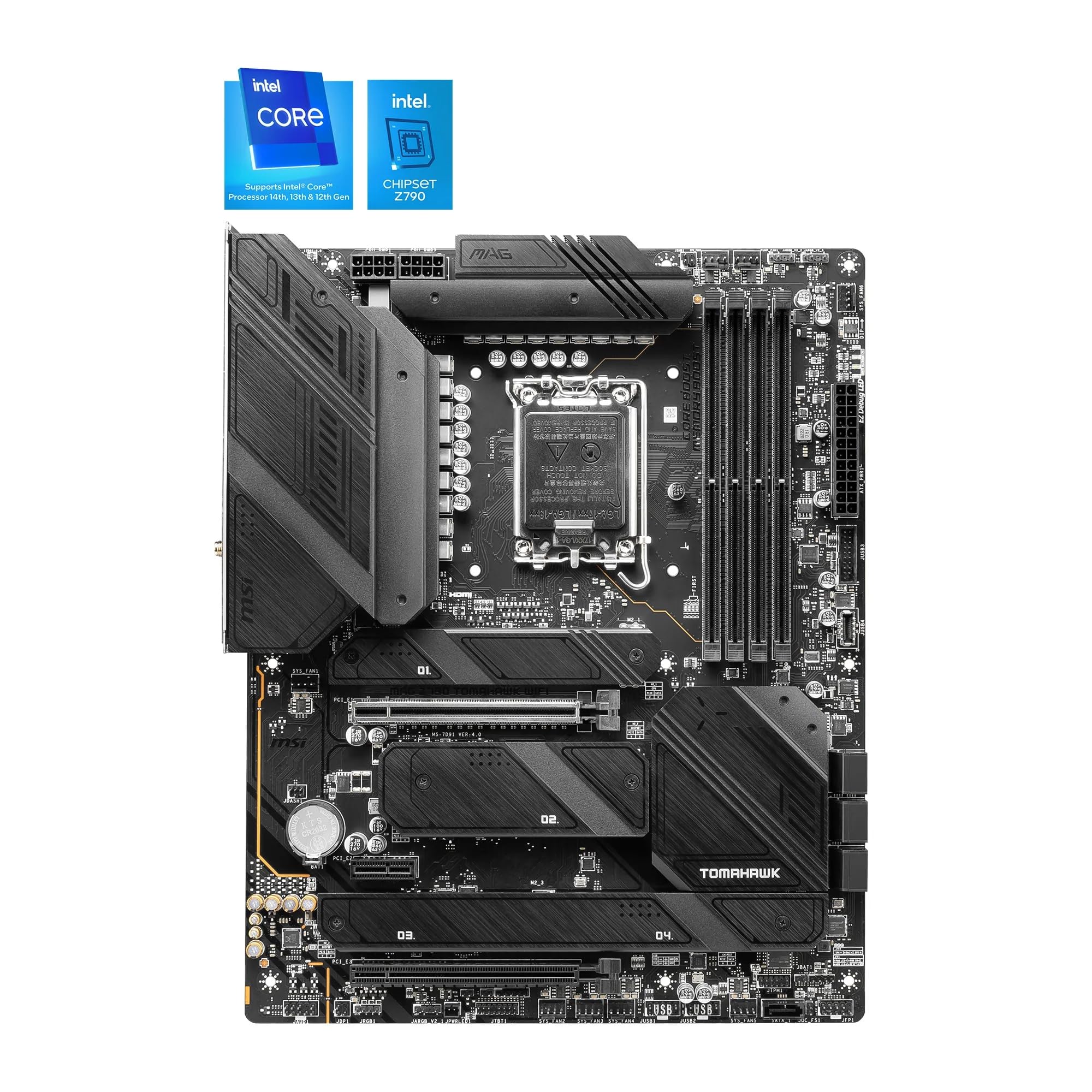 MSI MAG Z790 Tomahawk WiFi Motherboard ATX - Supports Intel Core 12/13th Gen Processors, LGA 1700, DDR5 Boost (7200+MHz/OC), 1 x PCIe 5.0 x16, 1 x PCIe 4.0 x16, 5 x M.2 Gen4, 2.5Gbps LAN, Wi-Fi 6E