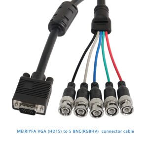 MEIRIYFA VGA to BNC Adapter Cable, HD15 VGA to 5 BNC RGBHV Male Coaxial High Resolution for HDTV Monitor Cable (Black)