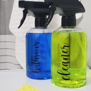 Cornucopia Plastic Cleaning Spray Bottles with Labels (Set of 4); 16oz Refillable Trigger Sprayers w/ 3 Settings and Farmhouse Script Labels