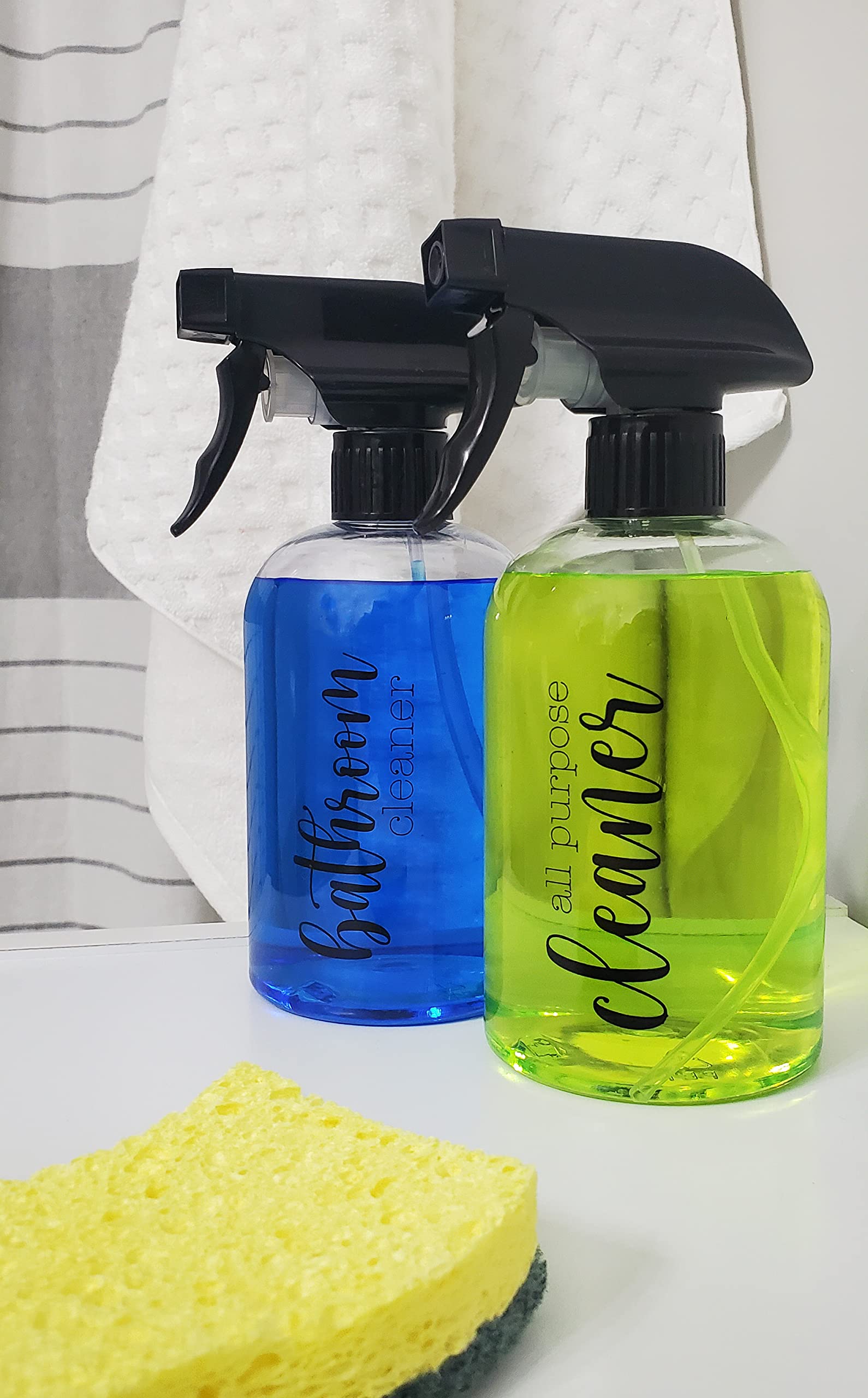 Cornucopia Plastic Cleaning Spray Bottles with Labels (Set of 4); 16oz Refillable Trigger Sprayers w/ 3 Settings and Farmhouse Script Labels