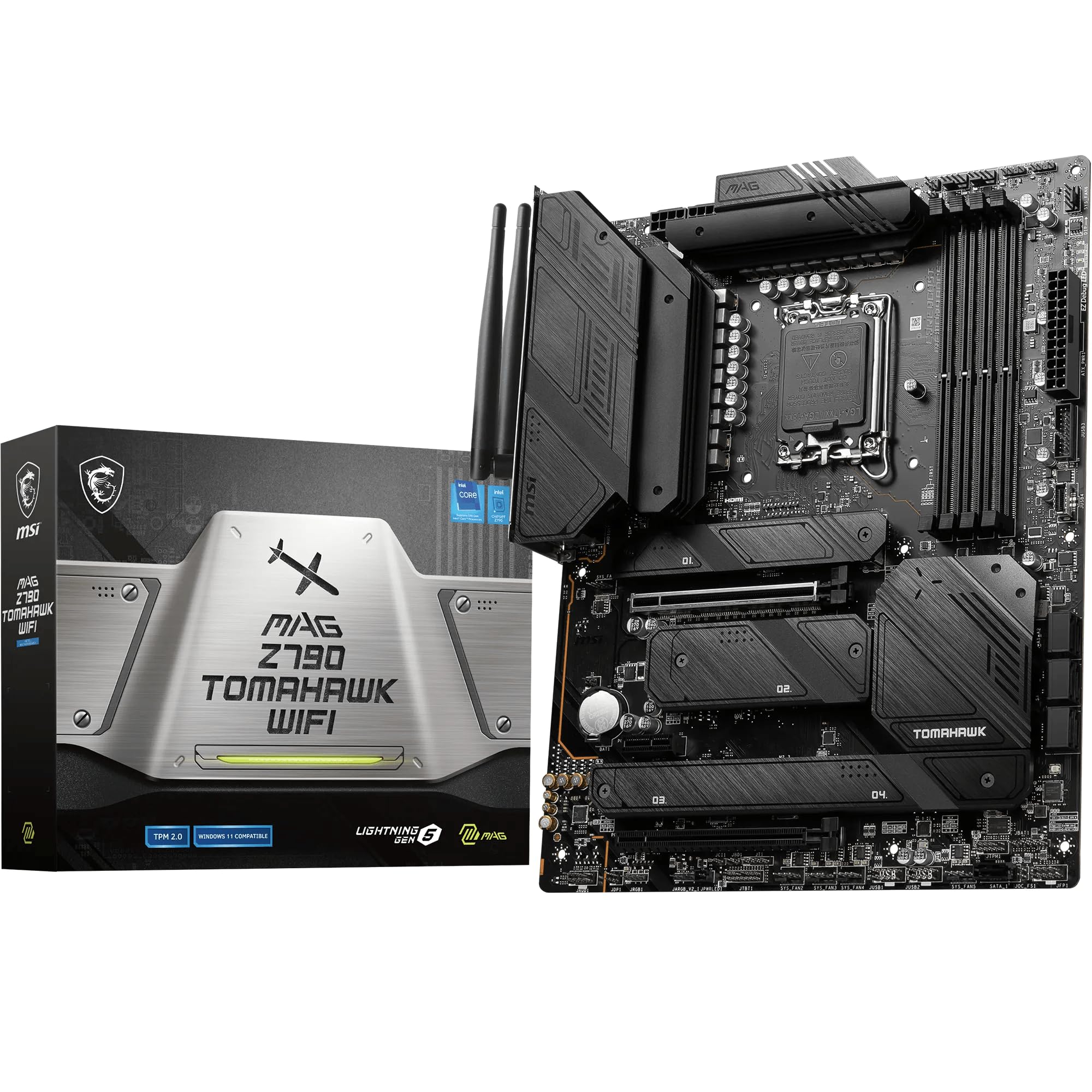 MSI MAG Z790 Tomahawk WiFi Motherboard ATX - Supports Intel Core 12/13th Gen Processors, LGA 1700, DDR5 Boost (7200+MHz/OC), 1 x PCIe 5.0 x16, 1 x PCIe 4.0 x16, 5 x M.2 Gen4, 2.5Gbps LAN, Wi-Fi 6E