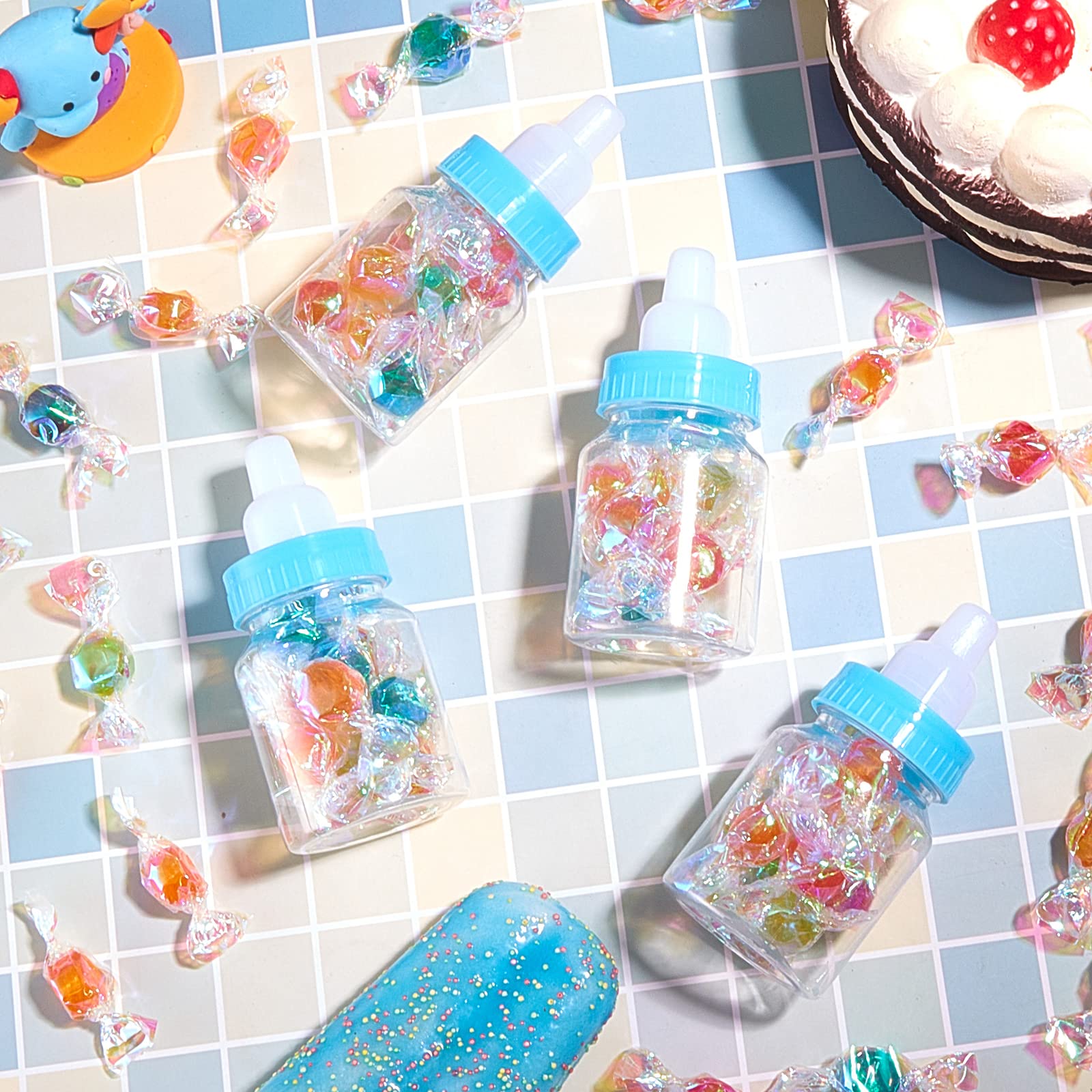 36 Pcs 3.5 Inch Baby Bottle Shower Favor Mini Plastic Candy Bottle Clear Plastic Baby Bottles for Baby Shower Mini Baby Bottle Feeding Bottle Candy Box for Baby Shower Favor Gift Decor (Blue)