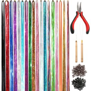 niaconn 18 colors hair tinsel kit, 48 inch 3900 strands glitter tinsel hair extensions for women, fairy hair tinsel for christmas new year halloween cosplay party