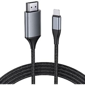 juconu hdmi cable for iphone, upgraded 1080p hdtv hdmi cable adapter connector, digital av video sync screen compatible converter for iphone/i-pad devices, no need power supply (6.6 ft, grey)