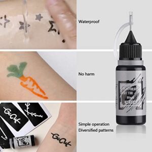 STIGMA Temporary Tattoo Kit 10 Bottles Color Inks, 84 Pcs Stencils Kit for Body Paint DIY Tattoos Temp, (Black, Cyan, Red, Green, Blue, Purple, Brown, Orange,Yellow,Grey)