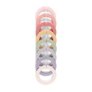 Itzy Ritzy Linking Ring Set; Set of 8 Braided, Rainbow-Colored Versatile Linking Rings; Attach to Baby's Car Seat, Stroller & Activity Gym to Keep Toys Nearby; Pink Rainbow