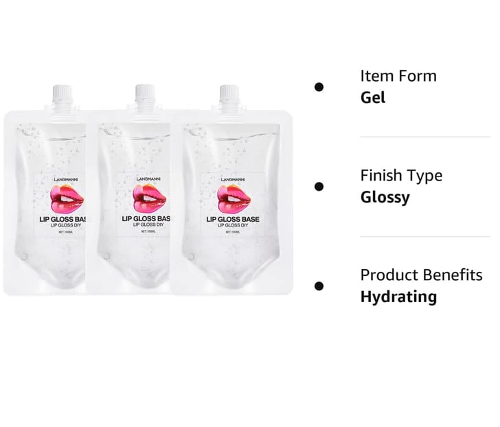 BIOKUSY Lip Gloss Base 3 Pack (10 OZ), Moisturizing Clear Base Gel Shimmer Makeup Primers Lipstick Material Oil for DIY (Clear 3 Pack 100ML)