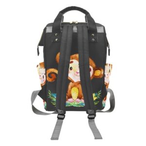 Cute Monkey Black Personalized Diaper Backpack with Name,Custom Travel DayPack for Nappy Mommy Nursing Baby Bag One Size