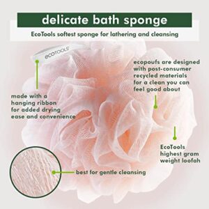 EcoTools Delicate EcoPouf 4 Pack, Loofah Sponge for Bath & Shower, Recycled Netting, Gentle Exfoliation, Pouf for Body Wash, Eco-Friendly Bath Accessory, Cruelty-Free, Color May Vary, (60g Each)