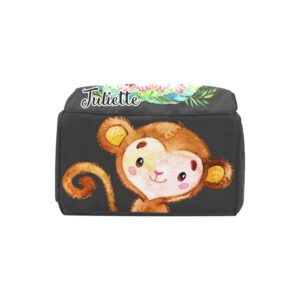 Cute Monkey Black Personalized Diaper Backpack with Name,Custom Travel DayPack for Nappy Mommy Nursing Baby Bag One Size