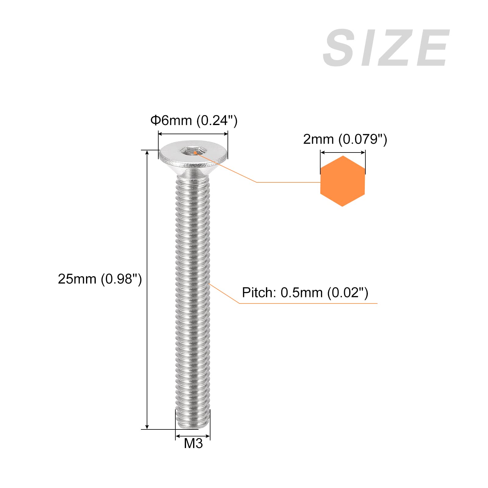 METALLIXITY Flat Head Countersunk Machine Screws, (M3x25mm) 30Pcs, 304 Stainless Steel Socket Head Cap Screws - for Machinery, Furniture, DIY